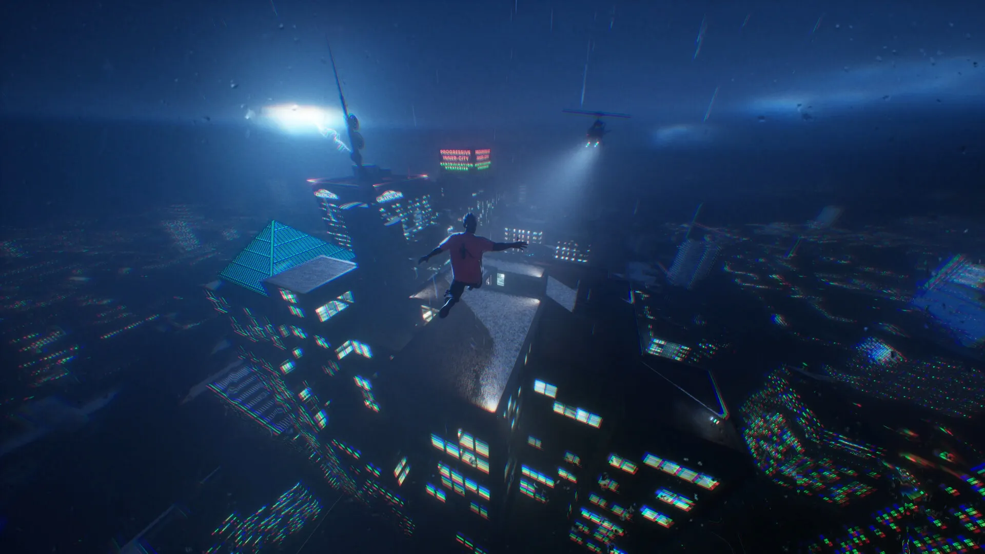 Captura Storror Parkour Pro – Escena Urbana Nocturna Desde Lo Alto De Un Edificio