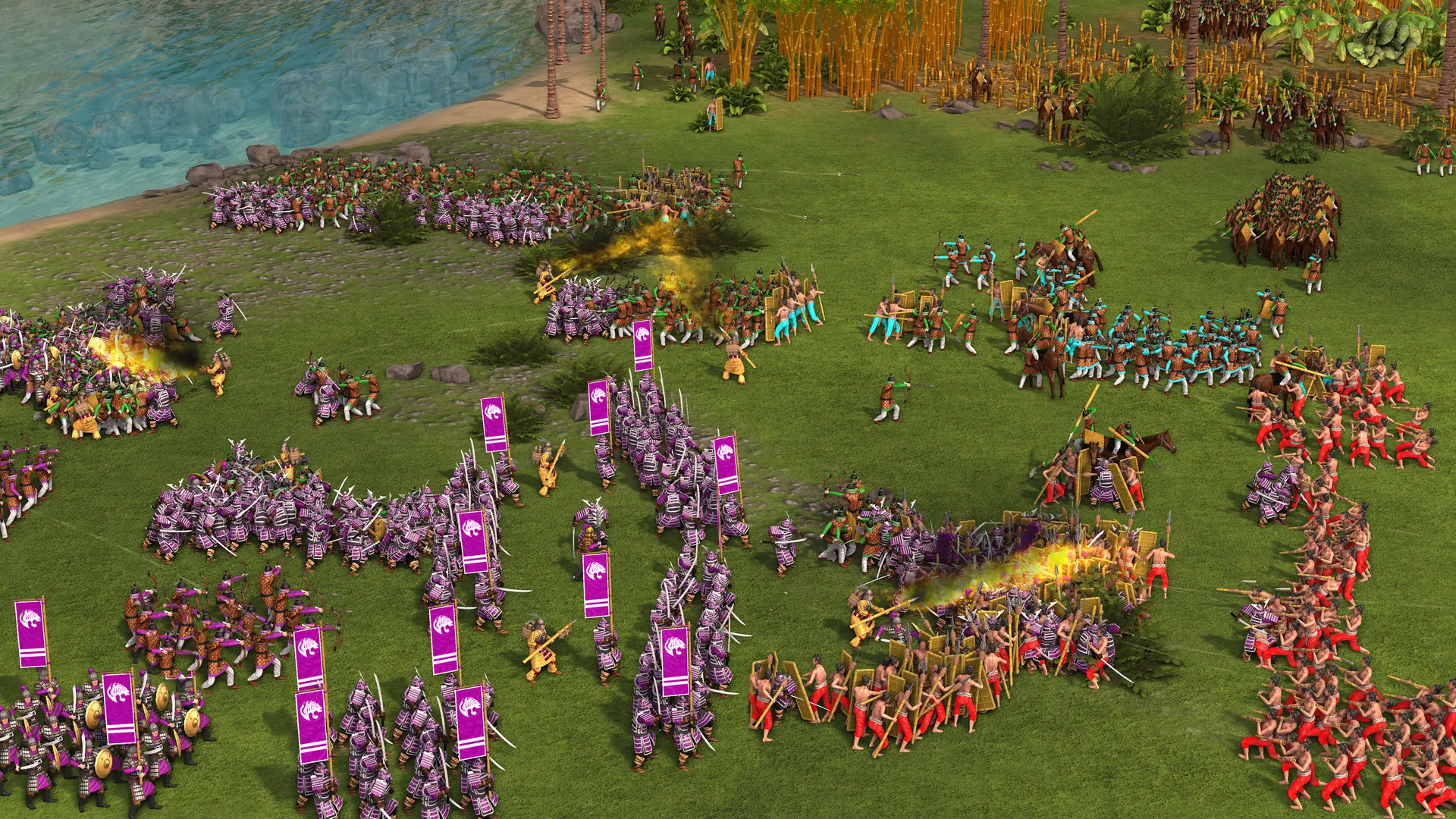 Captura Stronghold Warlords – Enorme Ejercito Dividido Por Colores Avanzando En Campo Abierto