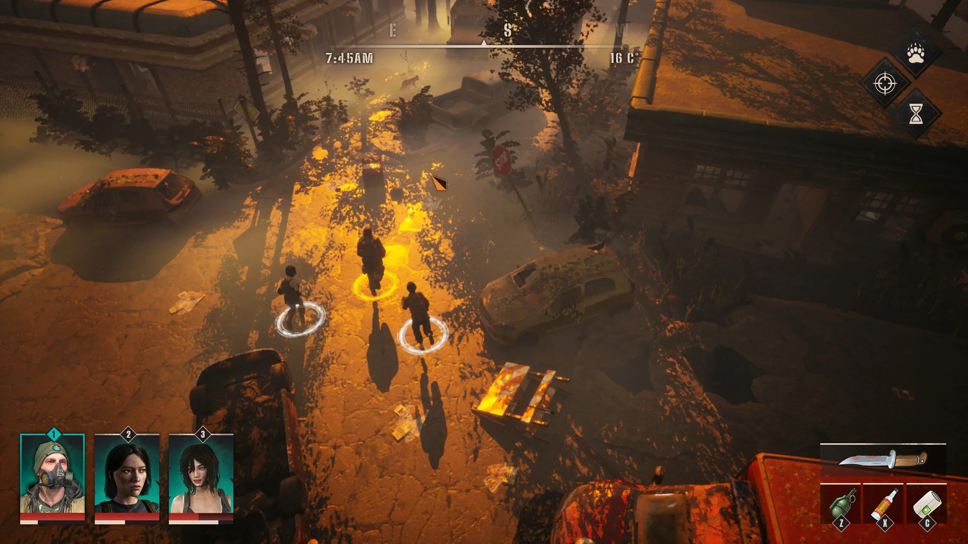 Captura Survive The Fall – Grupo De Personajes Luchando Contra Enemigos En Callejon Iluminado