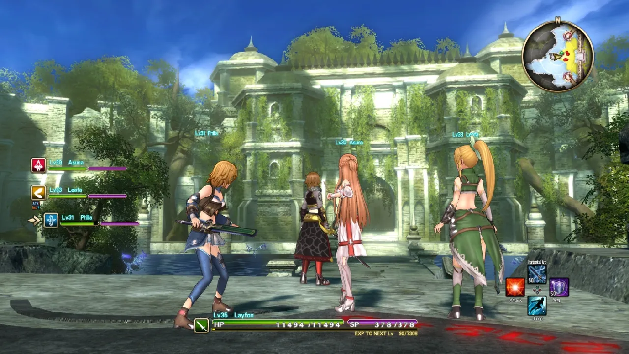 Captura Sword Art Online Hollow Realization – Escenario De Lucha En Un Jardin Con Personajes Animados