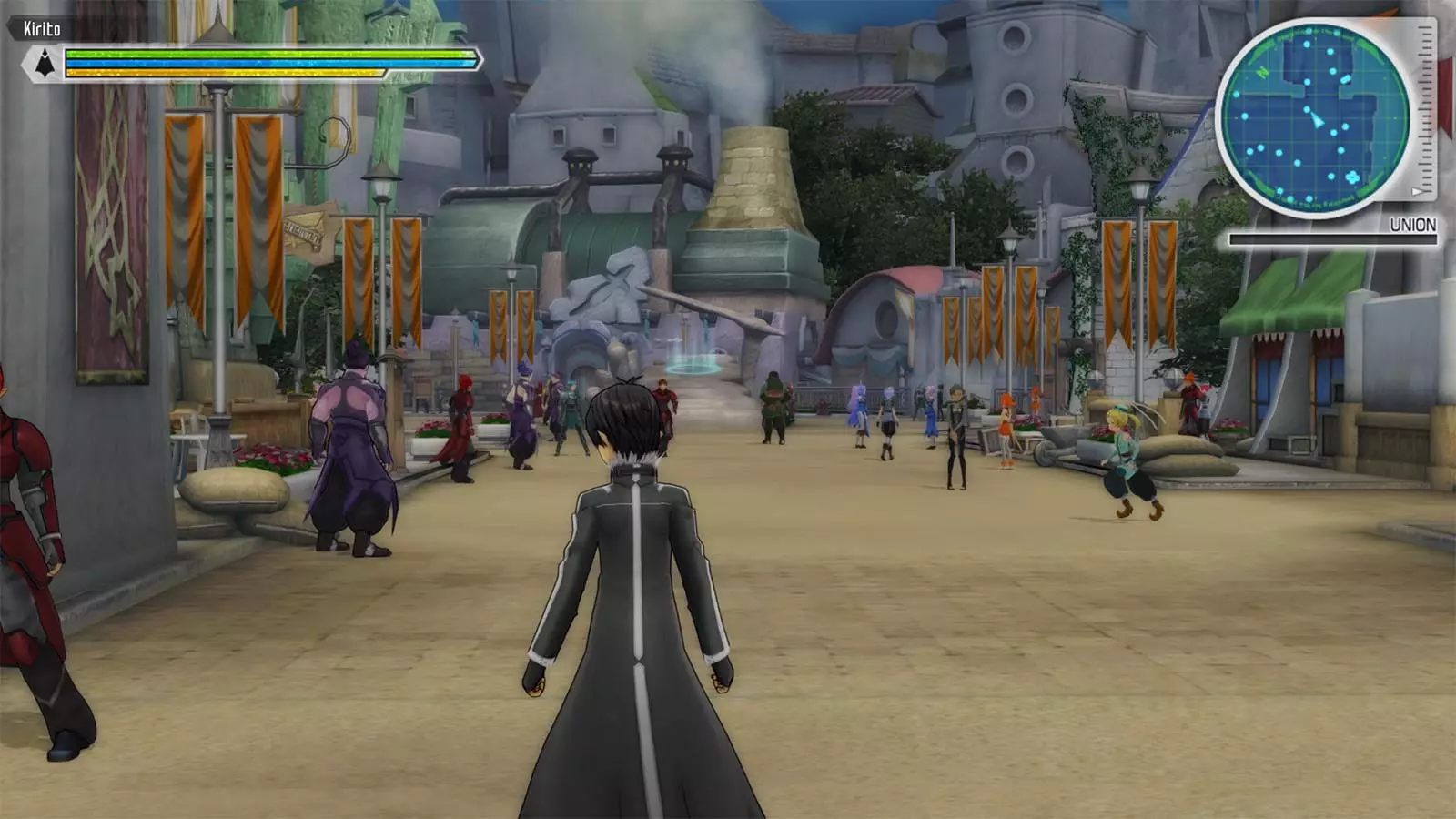 Captura Sword Art Online Lost Song – Ciudad Con Calle Principal Llena De NPCs Y Jugador Al Centro