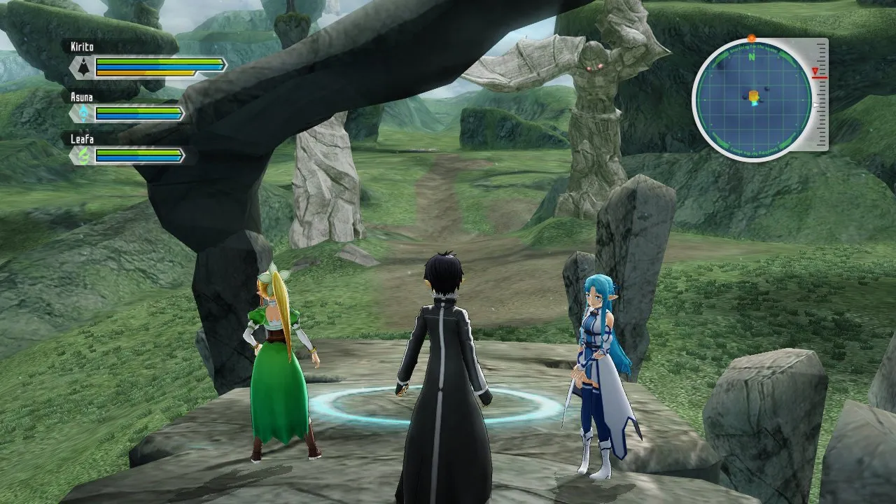 Captura Sword Art Online Lost Song – Personajes Reunidos En Claro Del Bosque Con Indicador De Mision