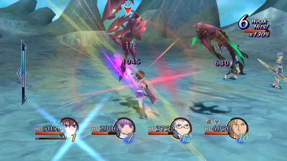 Captura Tales Of Graces – Batalla Activa Con Efectos De Luz Y Ataques Especiales De Personajes En Formacion