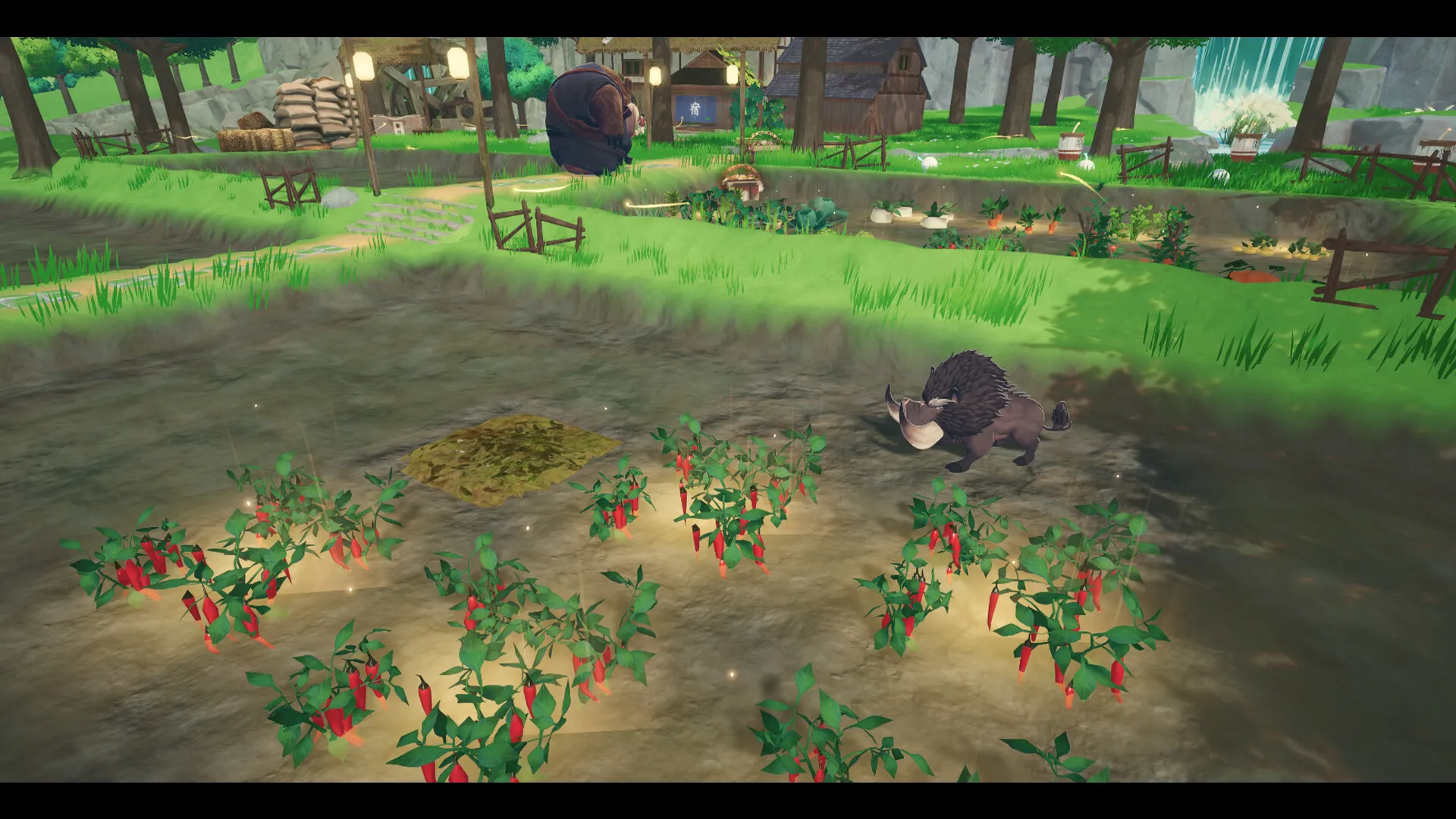 Captura Tales Of Seikyu – Huerto En Crecimiento Con Tomates Y Herramientas Visibles En La Tierra