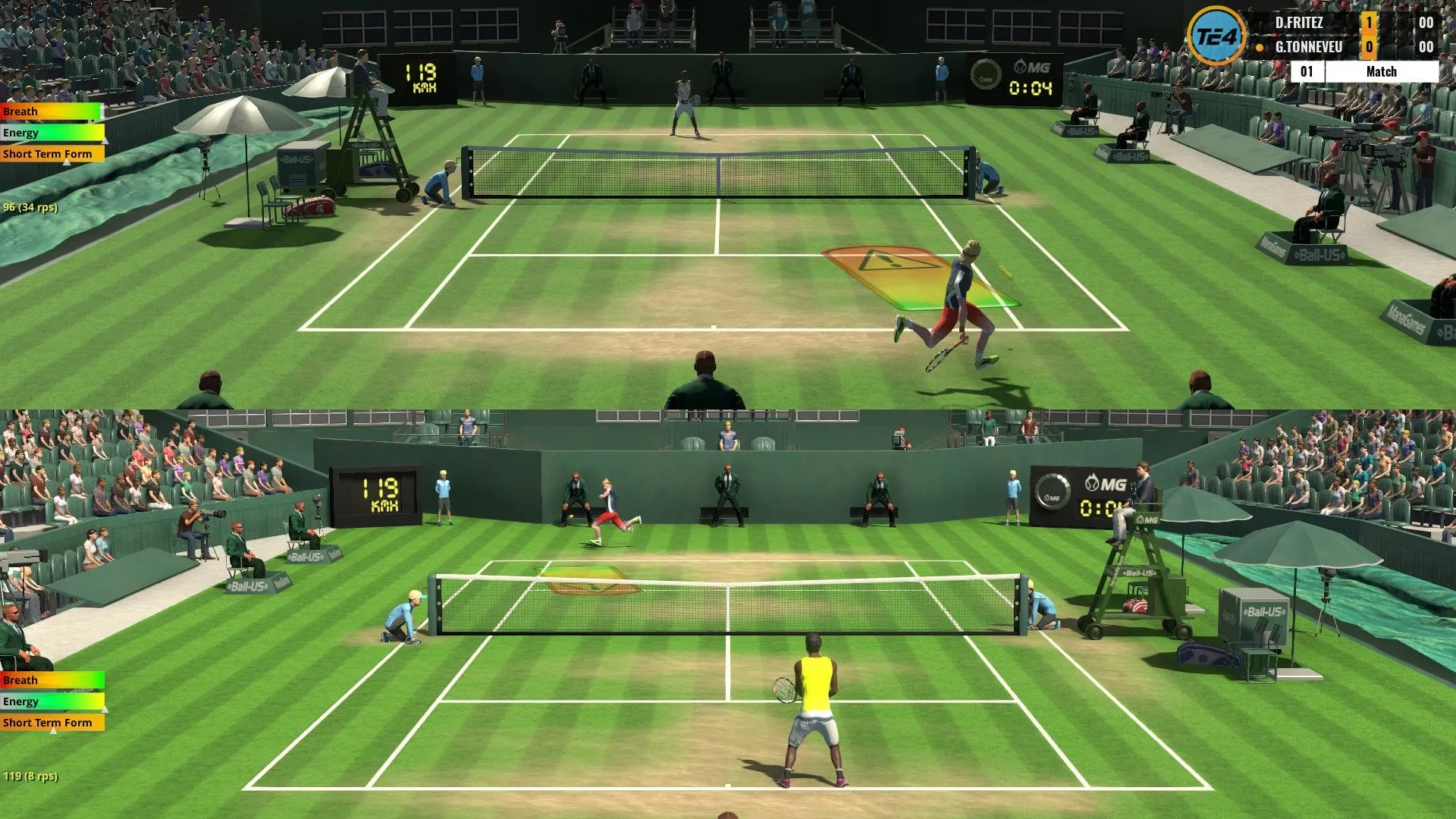 Captura Tennis Elbow 4 Doble Enfrentamiento En Cancha Con Graficos Divididos Horizontalmente