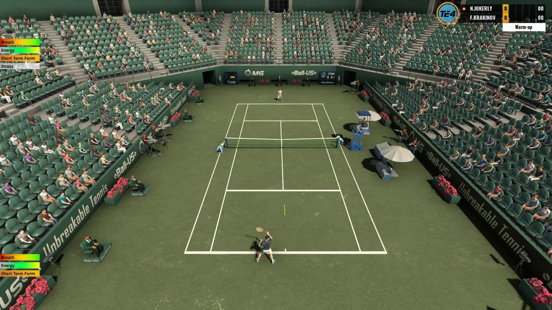 Captura Tennis Elbow 4 Vista Aerea De Un Juego Sobre Pista Verde En Estadio Techado