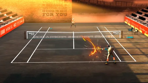 Captura Tennis Fighters – Cancha De Tenis En Fuego Con Efectos Especiales Y Jugadores En Accion