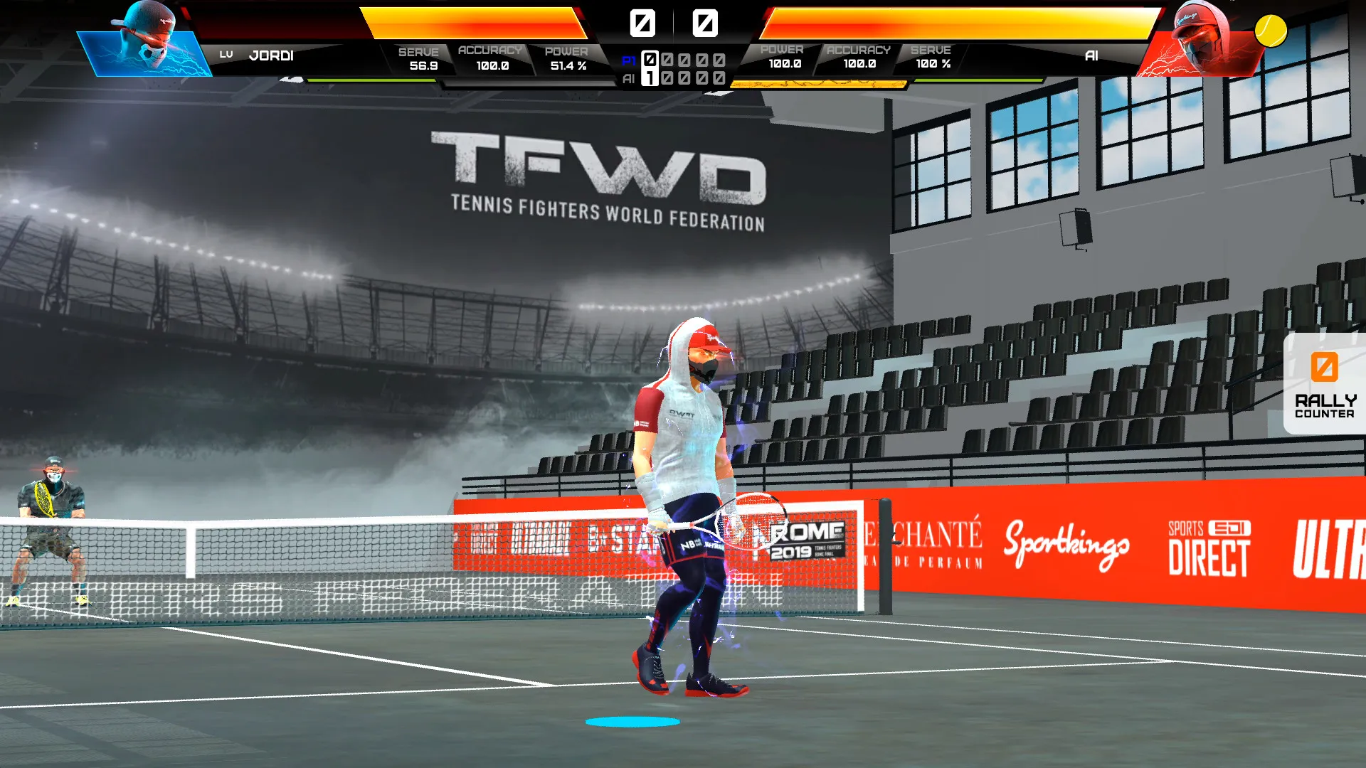Captura Tennis Fighters – Jugadores Enfrentandose En Estadio Cubierto Con Pantalla LED