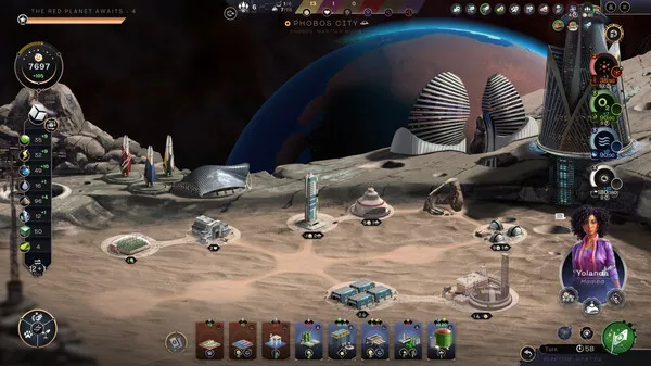 Captura Terraformers – Base Lunar Rodeada De Crateres Con Interfaz De Recursos