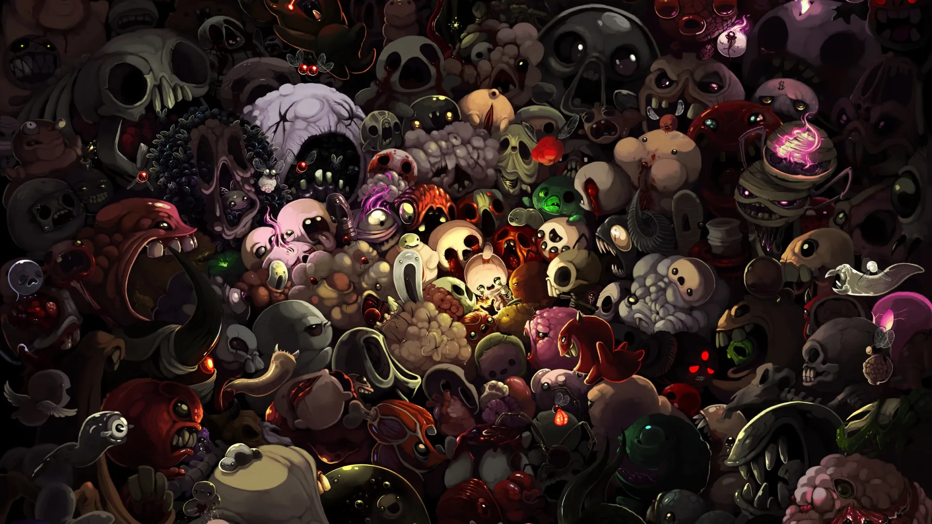 Captura The Binding Of Isaac – Multitud De Personajes Y Enemigos Apilados En Una Ilustracion Caotica