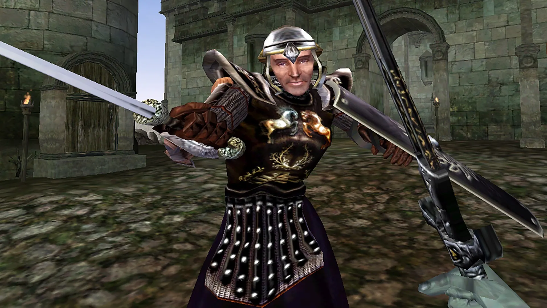Captura The Elder Scrolls III Morrowind – Personaje Armado Con Espadas En Ambas Manos Listo Para El Combate