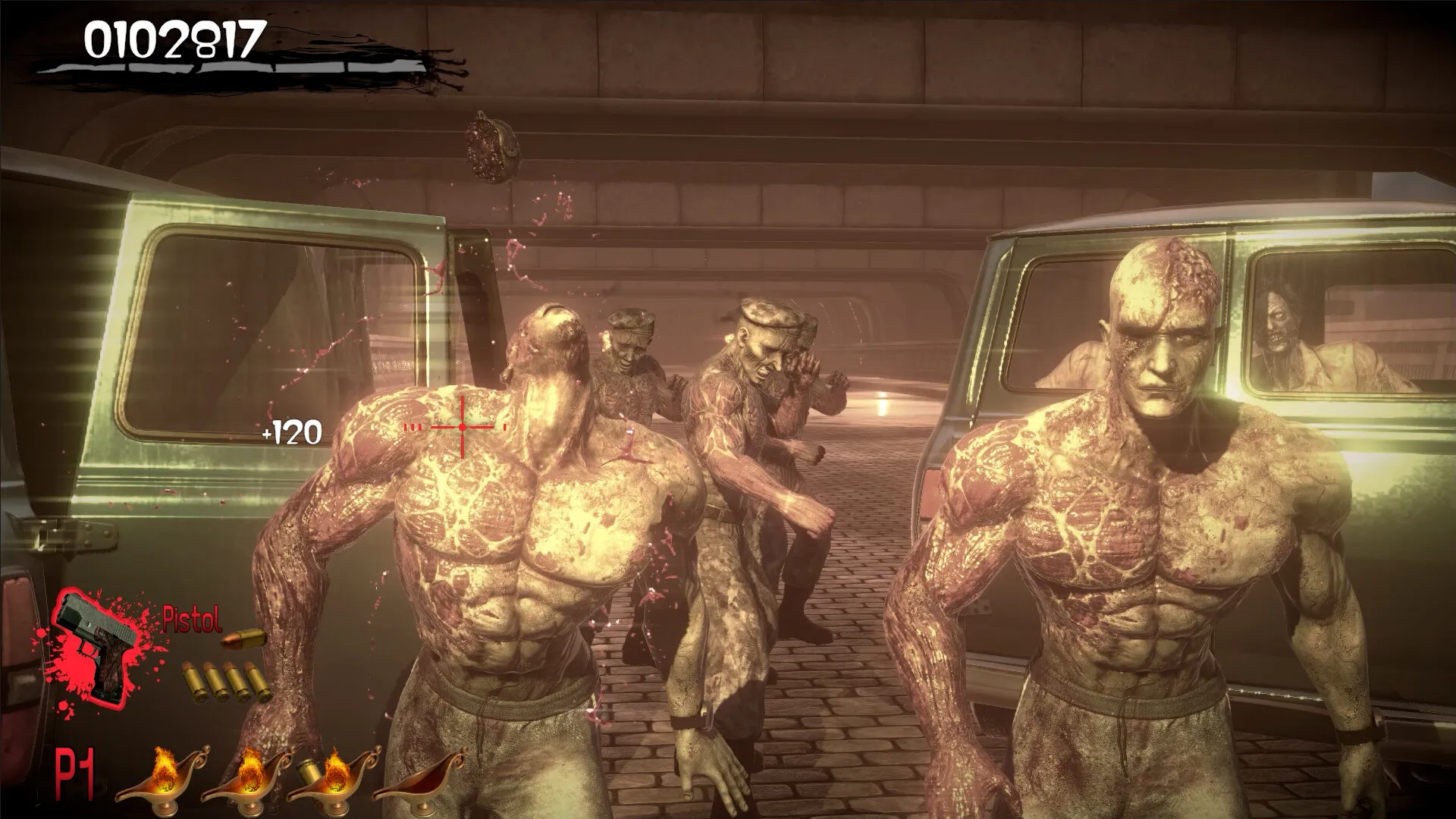 Captura The House Of The Dead Remake – Pasillo Iluminado En Rojo Con Criaturas Acercandose