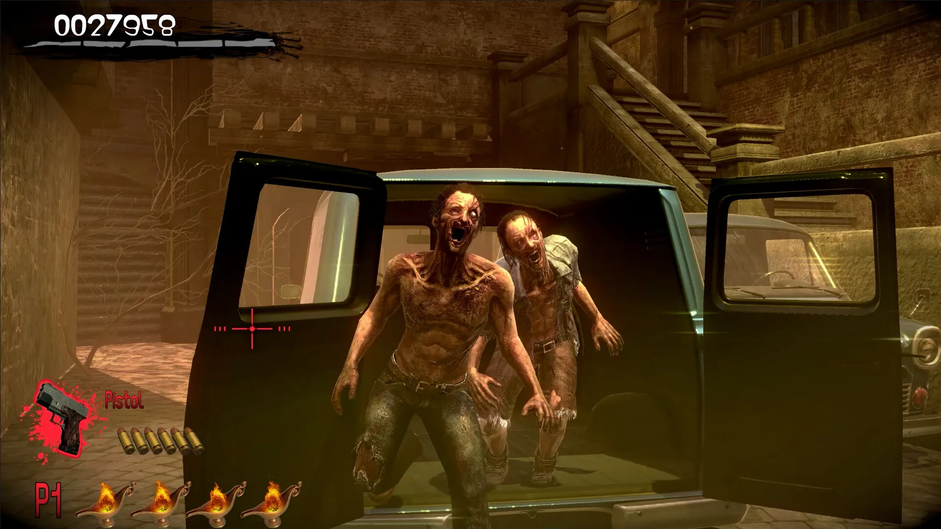 Captura The House Of The Dead Remake – Zombis Emergiendo De Una Camioneta En Zona Urbana