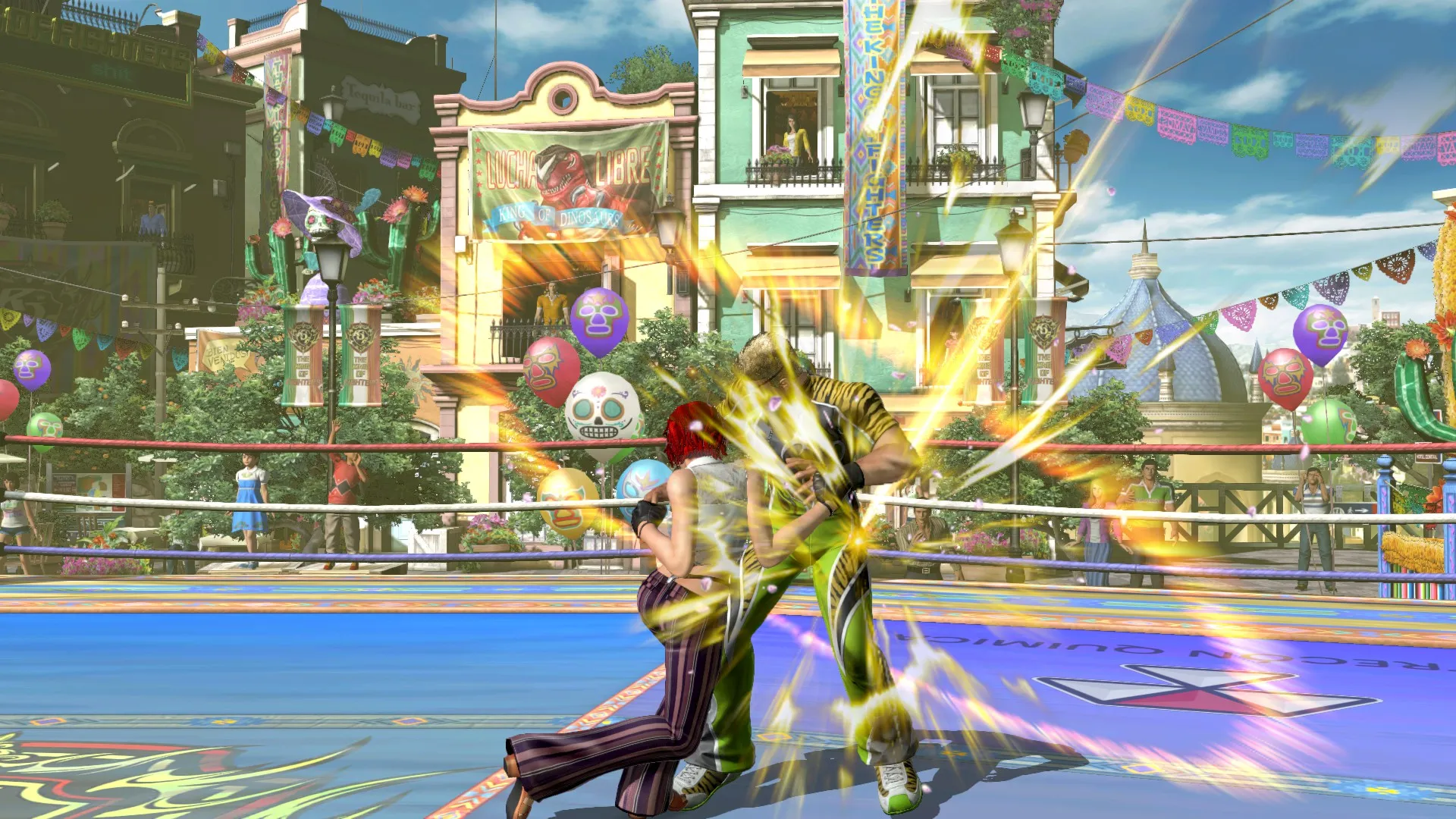 Captura The King Of Fighters XIV – Personaje Ejecuta Superataque Electrico Con Fondo Urbano