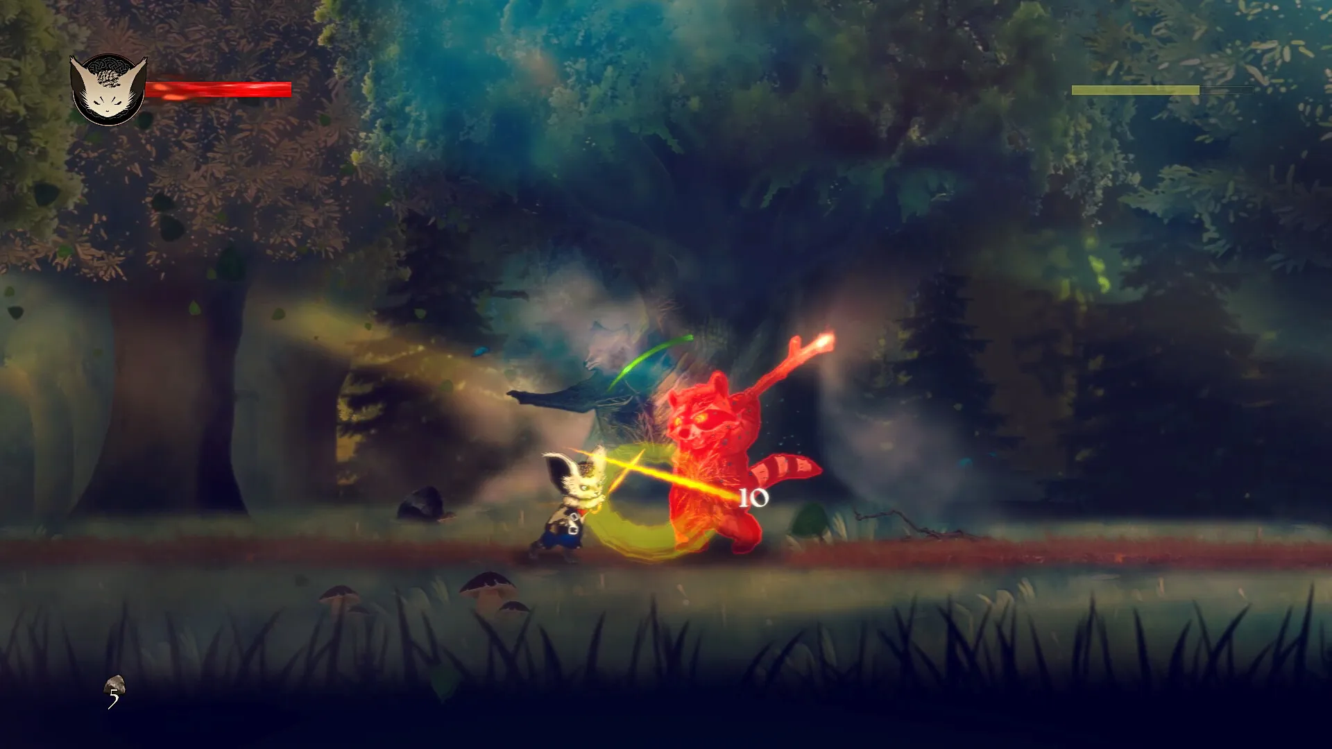 Captura The Little Brave – Nino Guerrero Lanza Ataque De Energia Roja En Un Bosque Oscuro