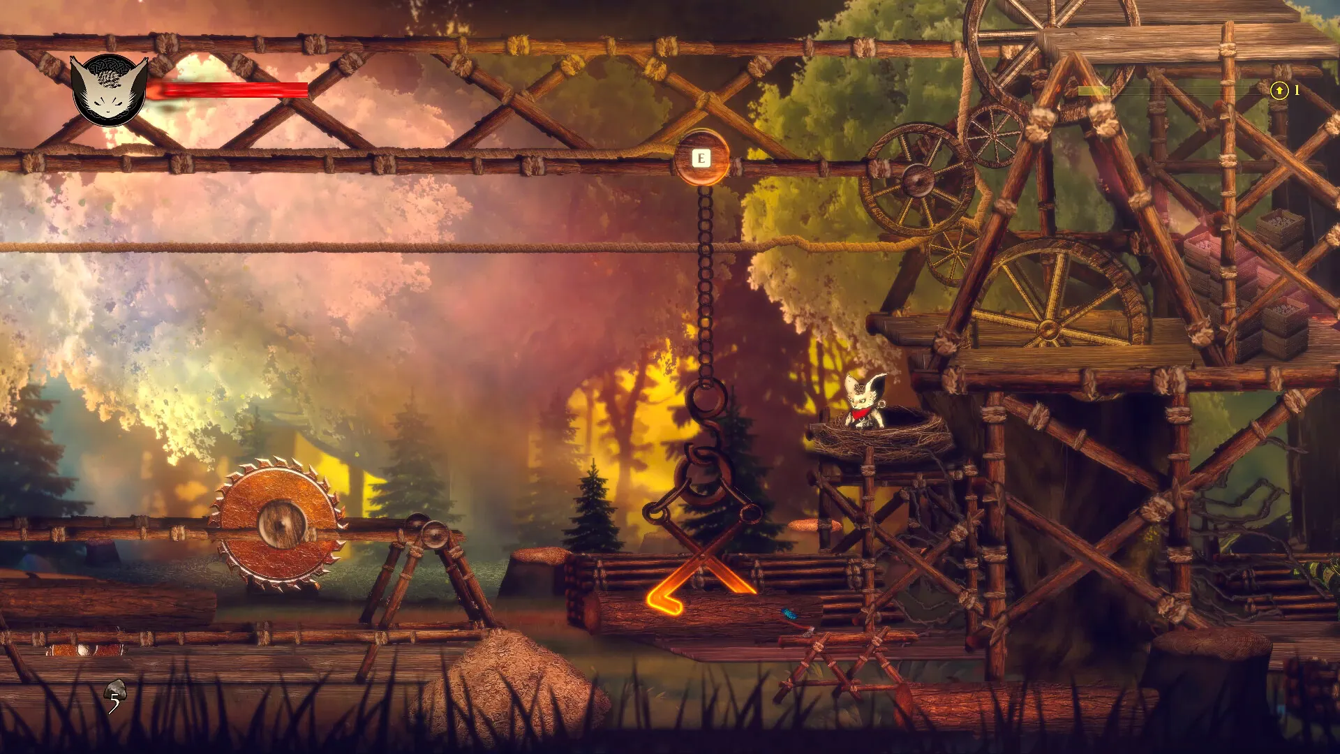 Captura The Little Brave – Zona De Plataformas Con Estructuras De Madera Y Fondo Otonal