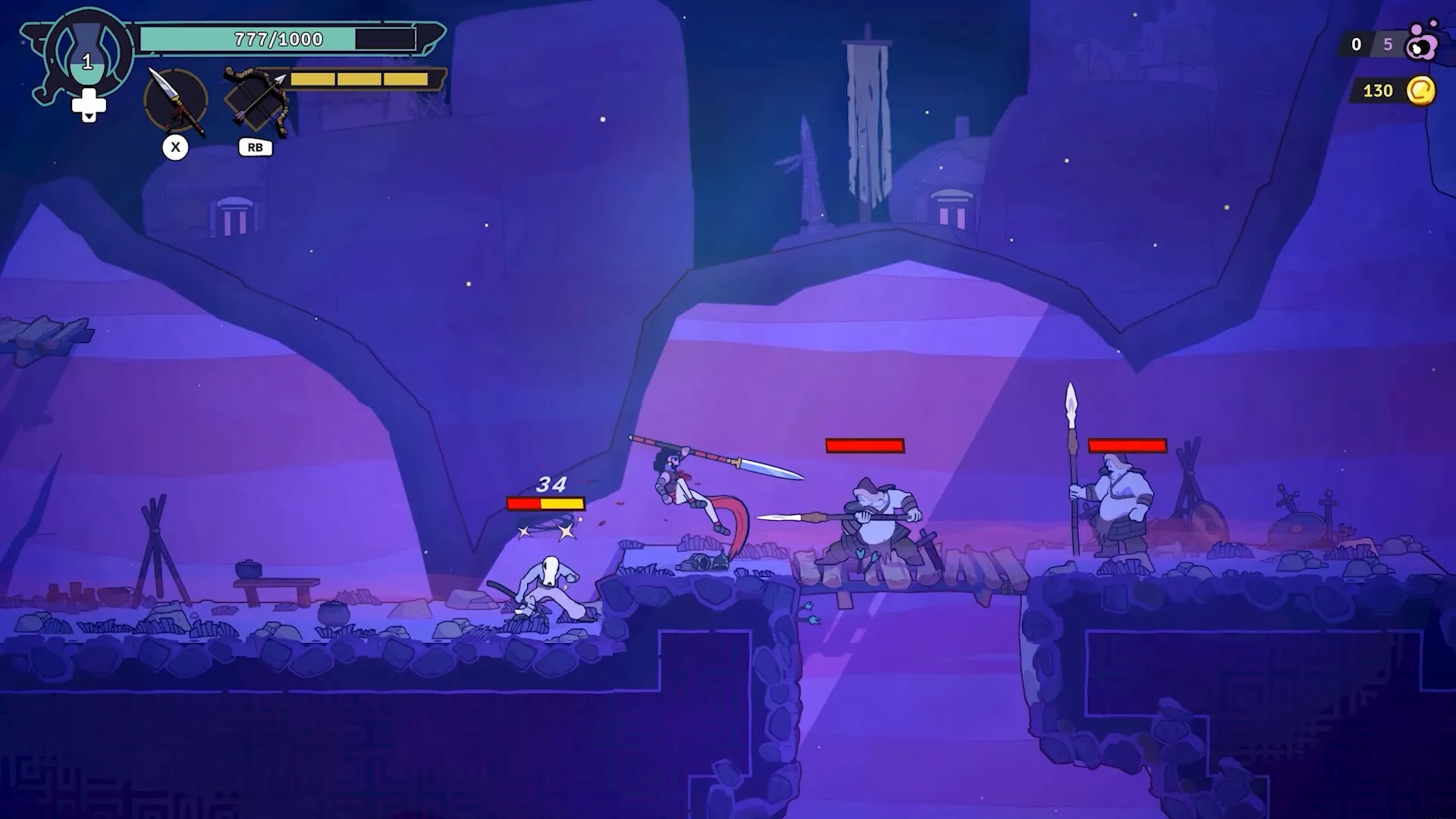 Captura The Rogue Prince Of Persia Salto Doble Entre Plataformas Purpuras Con Enemigos Alineados