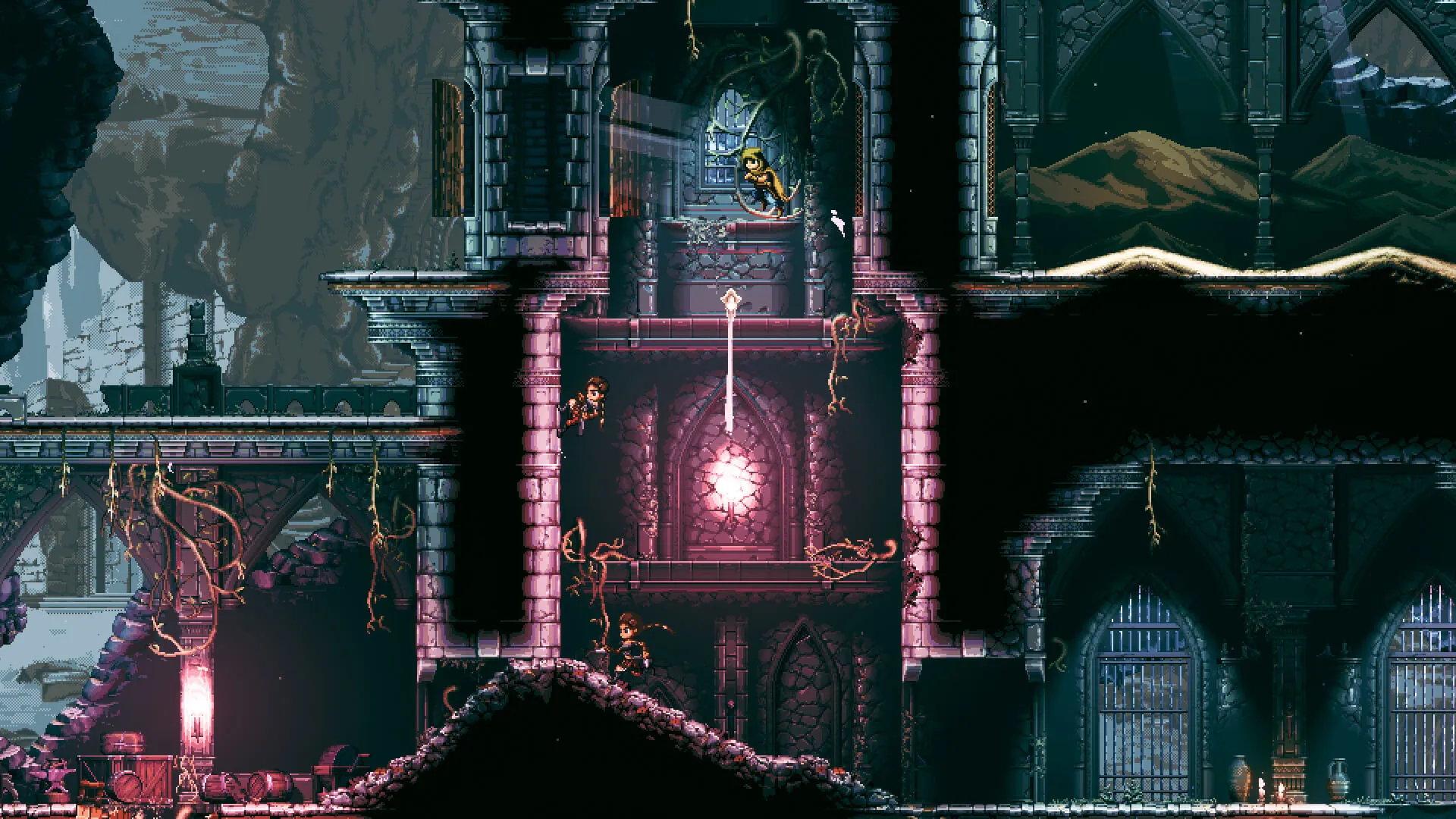 Captura The Siege And The Sandfox Entrada Iluminada De Castillo Con Arquitectura Vertical Gotica