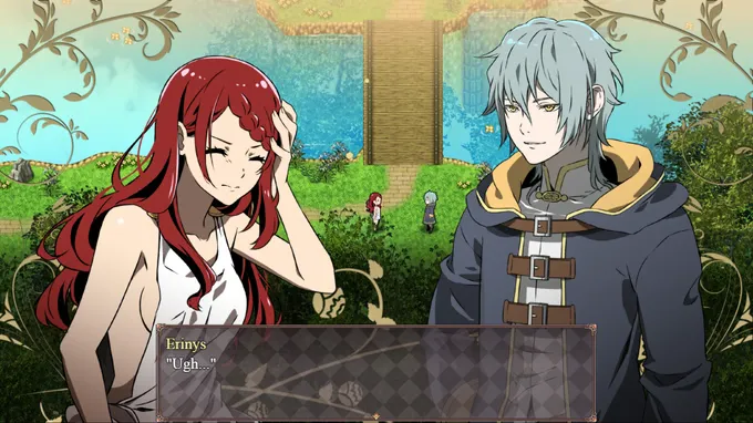 Captura The Silent Kingdom Escena De Novela Visual Con Protagonista Femenina Hablando Con Un Joven De Cabello Celeste