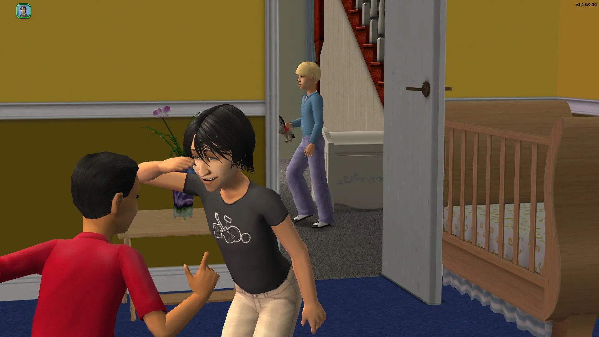 Captura The Sims 2 Ninos Discuten En Un Pasillo Mientras Otro Observa Desde El Fondo