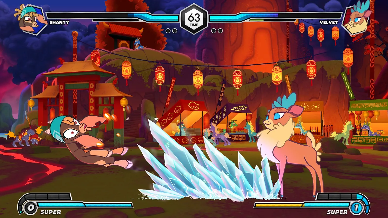 Captura Thems Fightin Herds – Combate Animado Entre Dos Criaturas En Un Entorno Nocturno