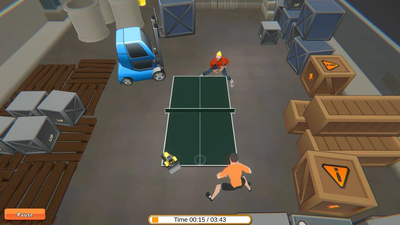 Captura Timo Boll Beats Juego De Ping Pong En Una Fabrica Con Cajas Y Maquinaria Alrededor