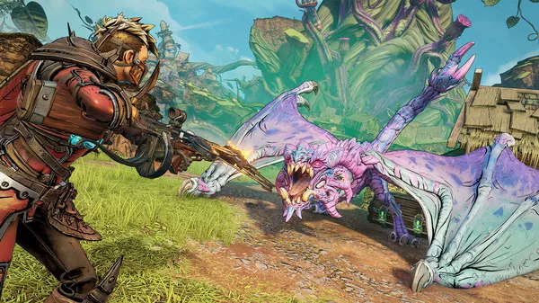 Captura Tiny Tinas Wonderlands – Combate Entre Personaje Y Criatura Alada En Bosque Encantado