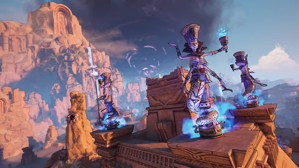 Captura Tiny Tinas Wonderlands – Escenario Rocoso Con Columnas Magicas Brillantes Y Estructuras Flotantes