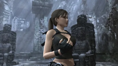 Captura Tomb Raider Underworld – Lara Observando Ruinas Antiguas En Entorno Lluvioso