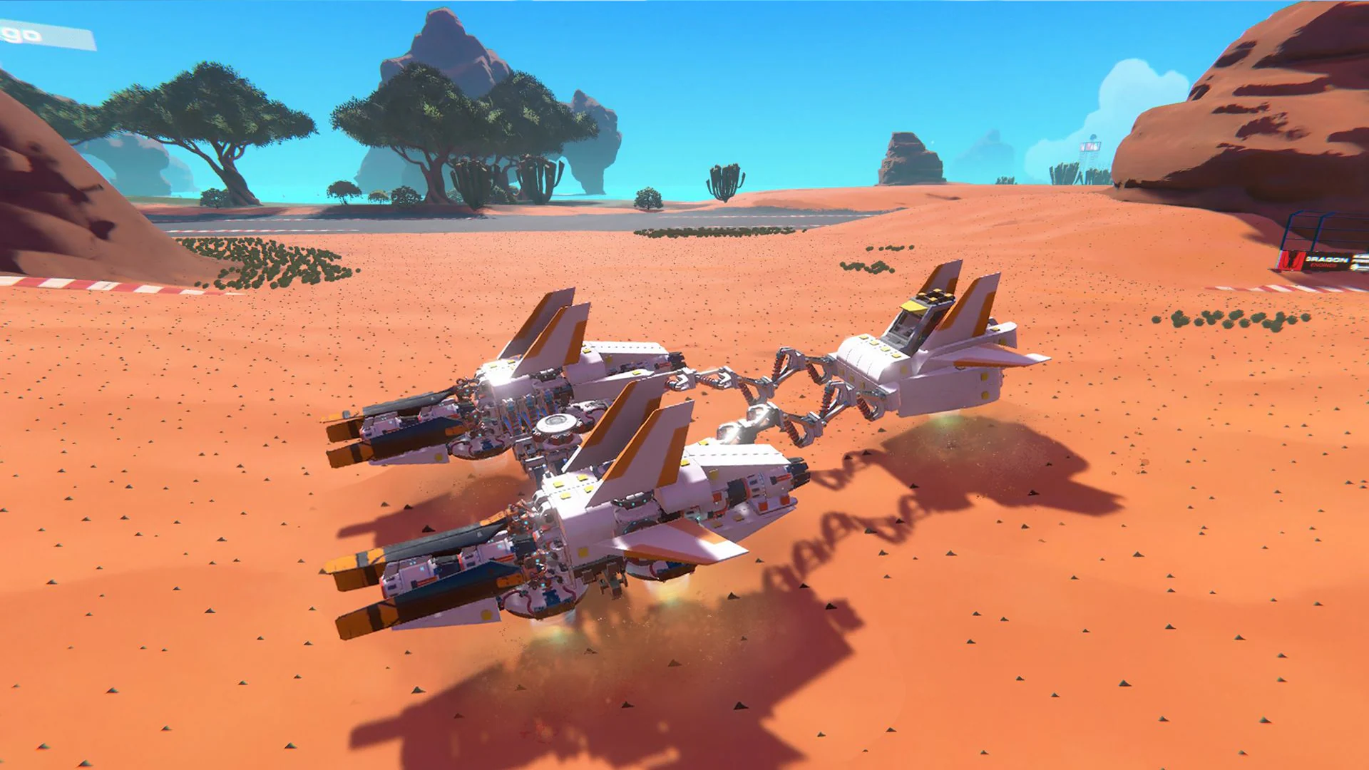 Captura Trailmakers – Nave Voladora Sobrevuela El Terreno Arido Con Cielo Despejado