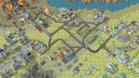 Captura Train Valley 2 Mapa Con Multiples Lineas Ferreas Cruzando Una Ciudad