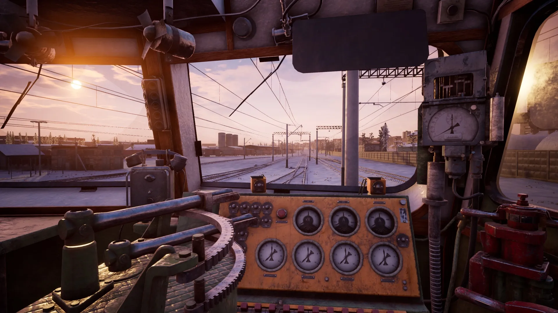 Captura Trans Siberian Railway Simulator – Cabina De Conduccion Con Instrumentos Analogicos Al Amanecer
