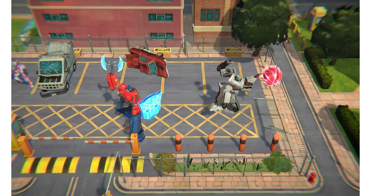 Captura Transformers Battlegrounds Personaje Disparando En Combate Urbano Desde Una Esquina