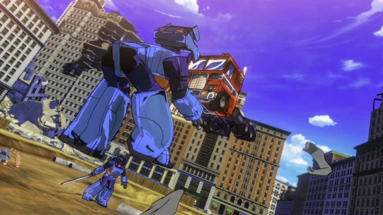 Captura Transformers Devastation Robot Rojo Embiste A Su Oponente En Una Ciudad Iluminada