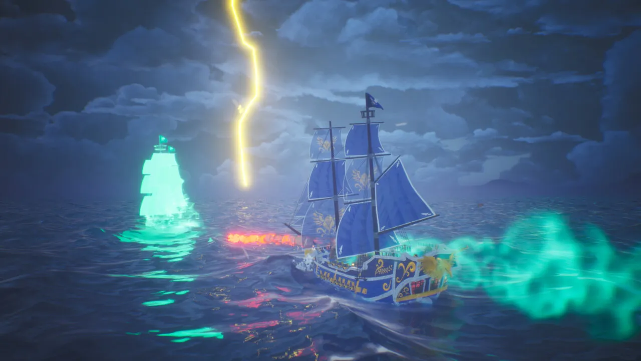 Captura Tridents Tale Barco Fantasmal Iluminado Por Rayos En Medio Del Mar