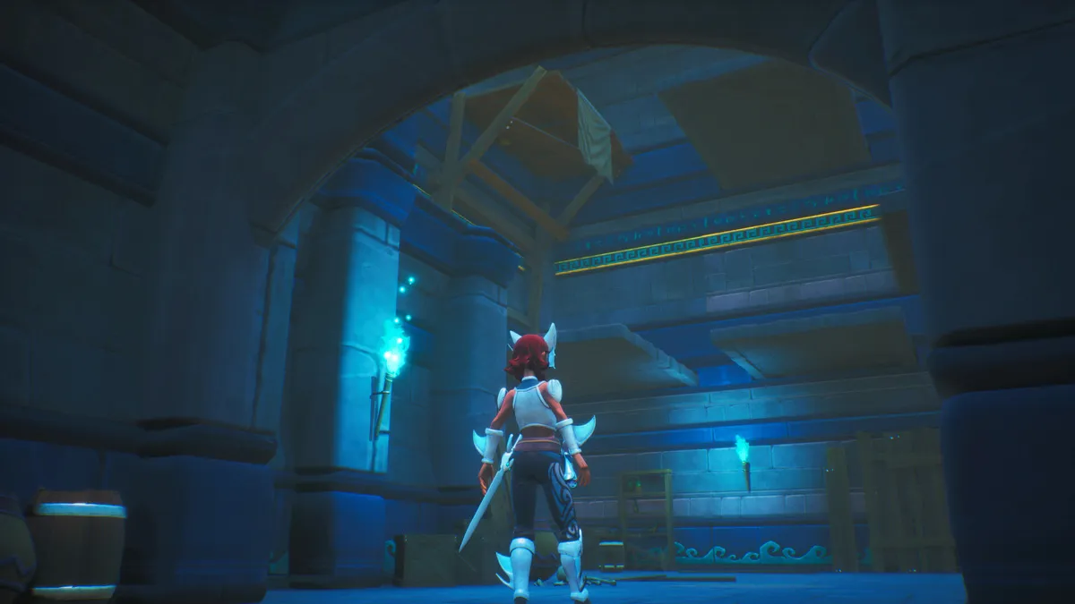 Captura Tridents Tale Escenario Subterraneo Iluminado Con Tonos Azules Donde Avanza La Protagonista