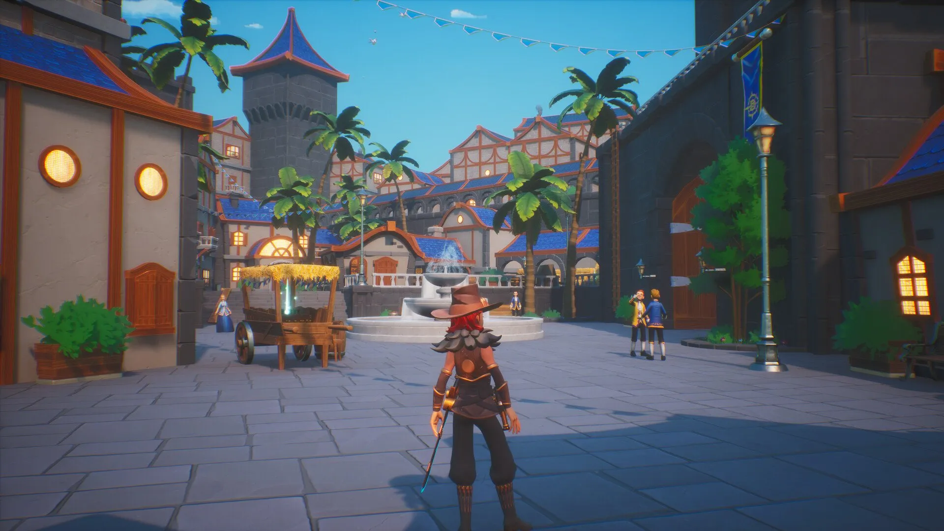 Captura Tridents Tale Plaza Principal Con Edificios Y Palmeras Donde Camina El Personaje