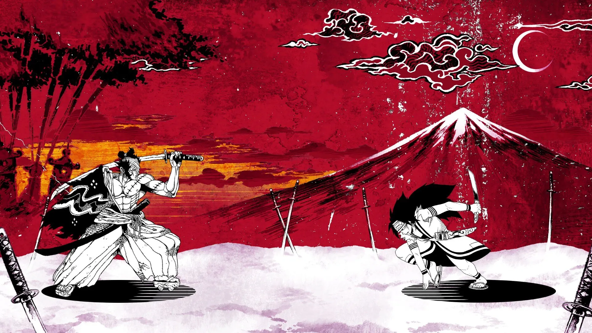 Captura Two Strikes Duelo Entre Samurais Frente A Una Tienda Tradicional Bajo Un Cielo Rojo