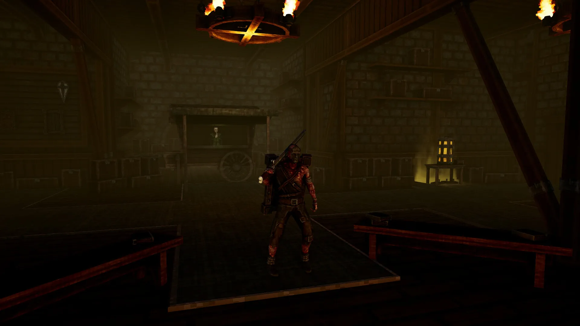 Captura Tyrants Realm – Entrada Oscura Con El Personaje De Pie Ante Una Gran Puerta Medieval