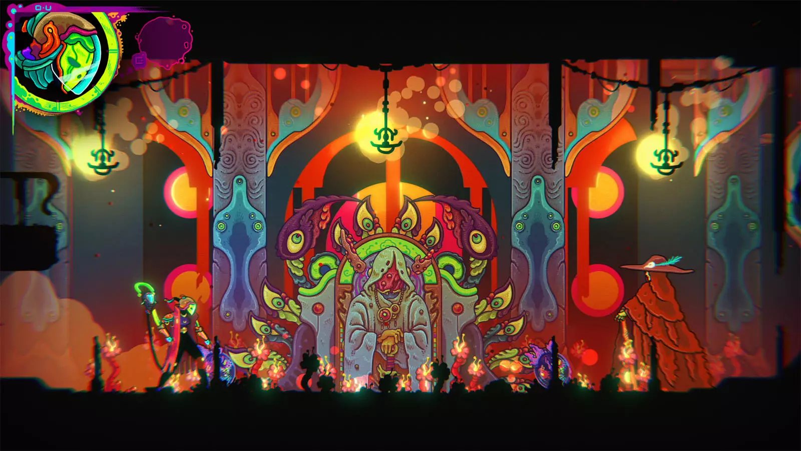 Captura ULTROS – Escenario Con Criaturas Alienigenas Y Decoracion Bioluminiscente En Tonos Rojos