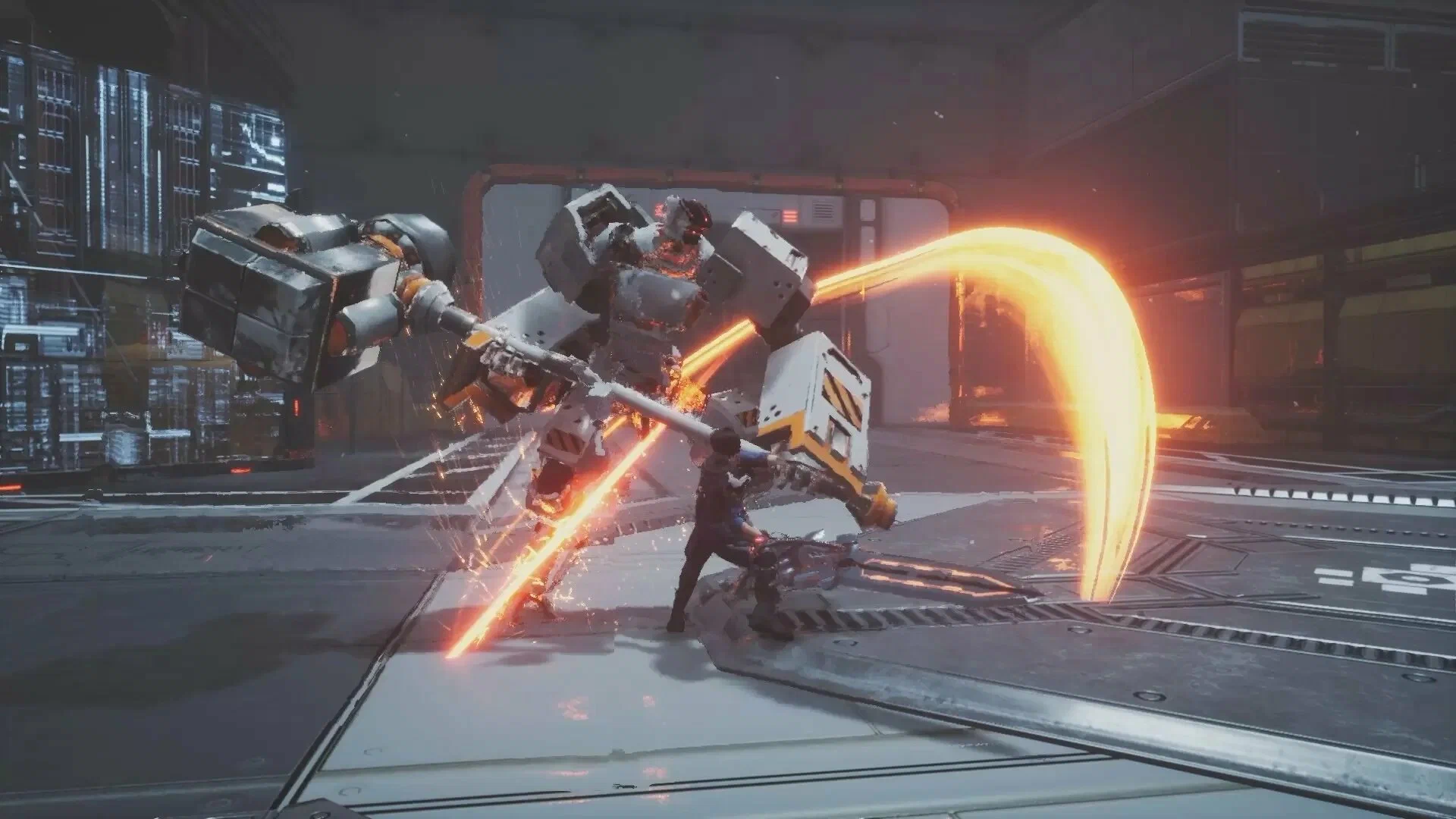 Captura Ultra Age – Corte En Movimiento Con Espada Naranja Mientras Esquiva Un Ataque Robotico