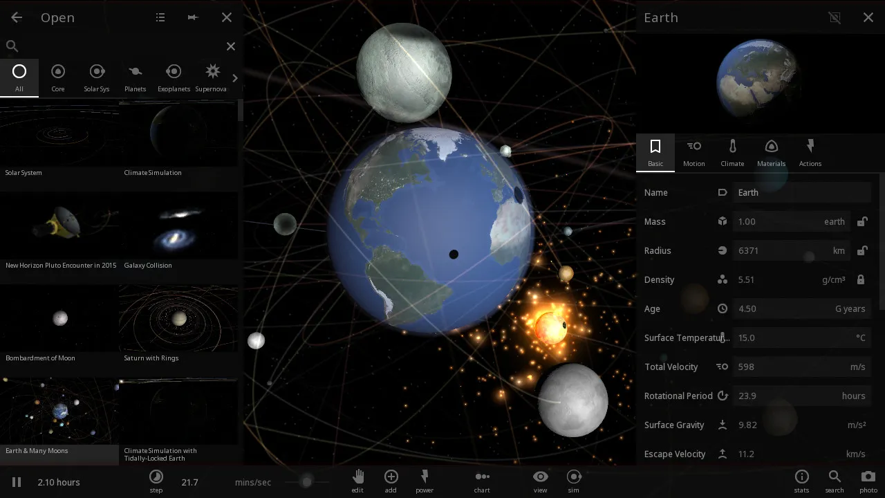 Captura Universe Sandbox – Simulacion Con Varios Planetas Flotando Alrededor De La Tierra