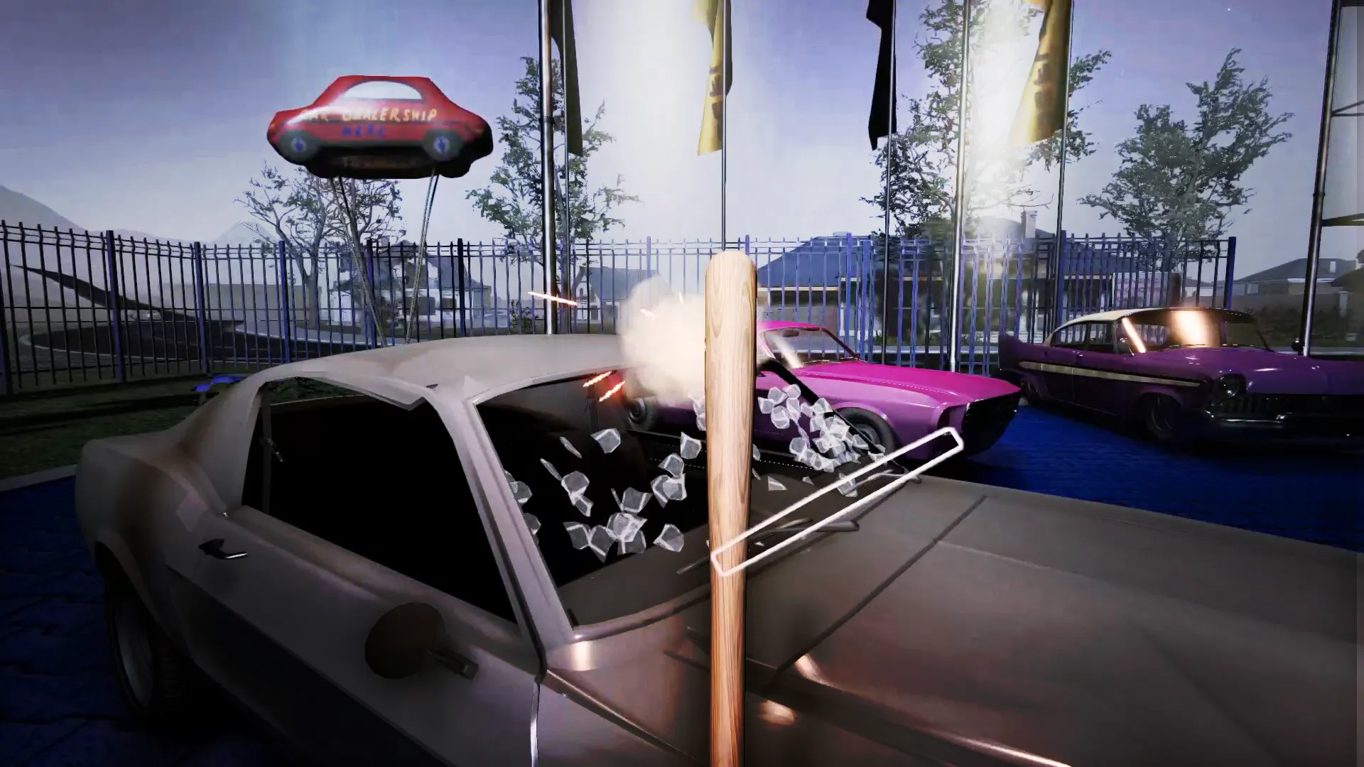 Captura Used Cars Simulator Auto Blanco Danado Con Fondo De Parque De Subastas
