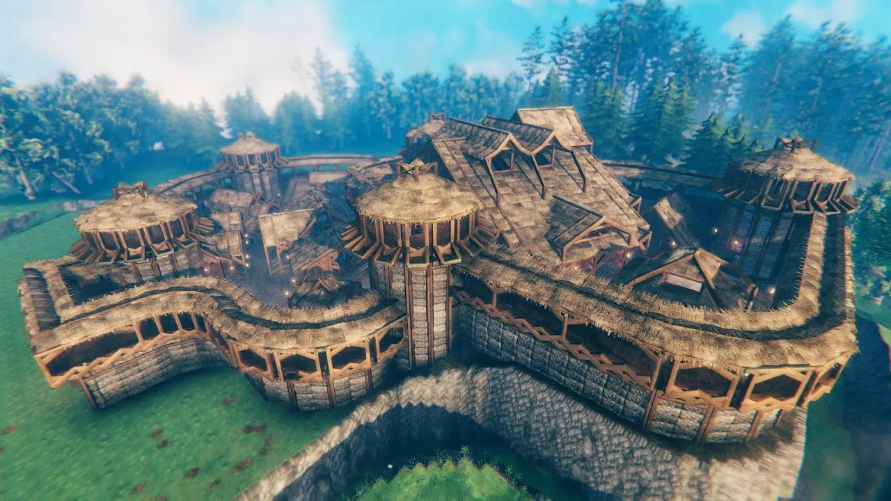 Captura Valheim – Fortaleza De Madera Vista Desde El Aire En Un Claro Del Bosque