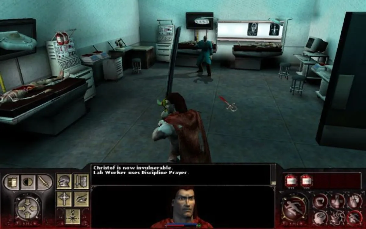 Captura Vampire The Masquerade – Redemption – Enfrentamiento En Una Sala Moderna Con Sillas Y Computadoras