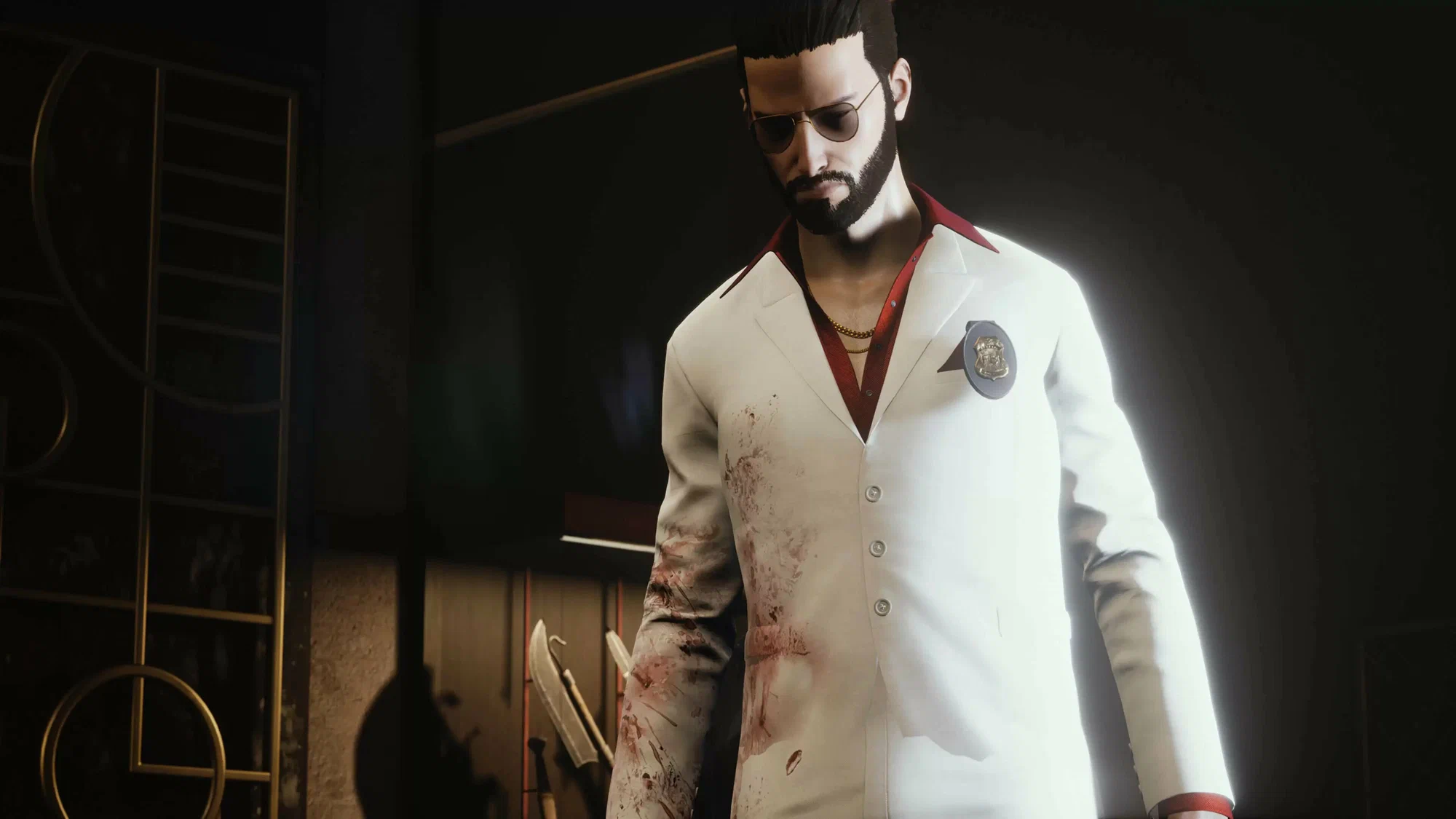Captura Vampire The Masquerade – Swansong Hombre En Traje Blanco Con Expresion Seria En Un Salon Lujoso