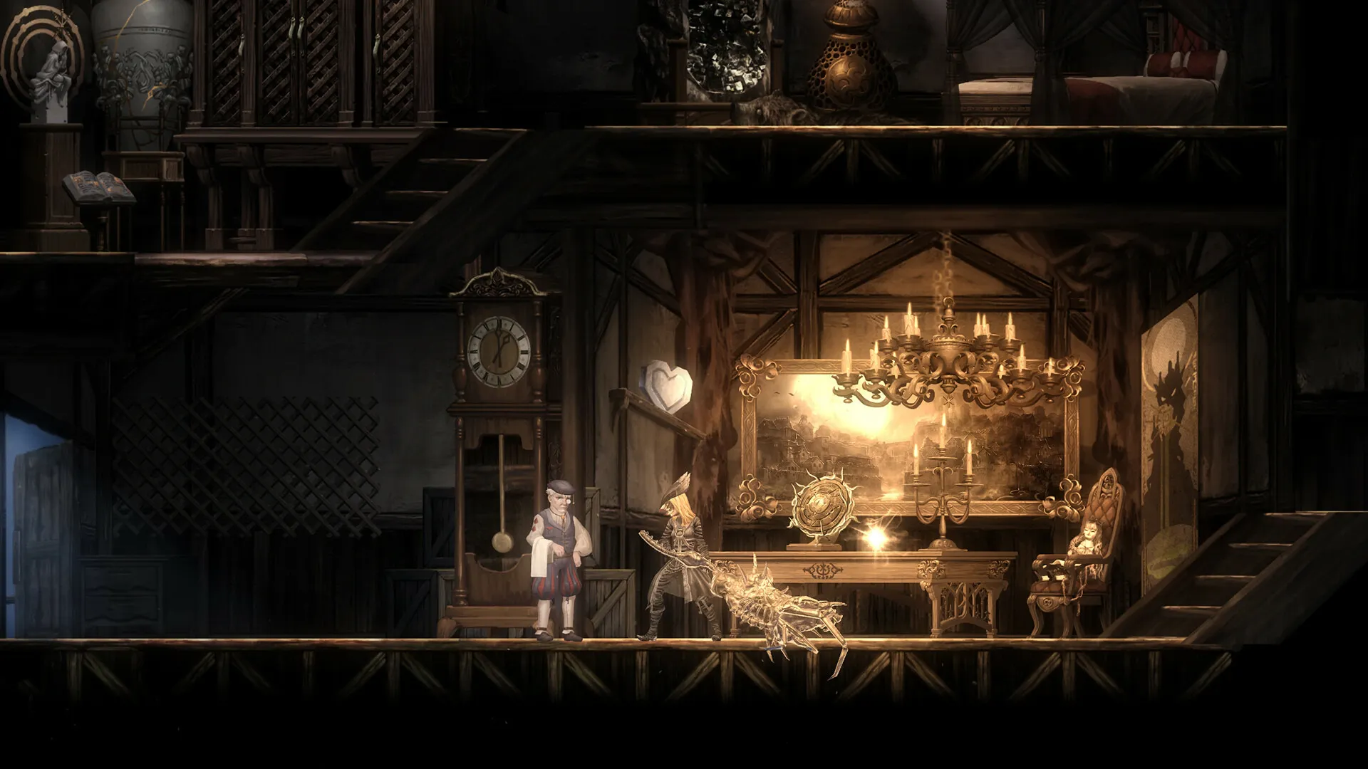 Captura Vigil The Longest Night – Sala Interior Con Candelabros Y Decoracion Antigua