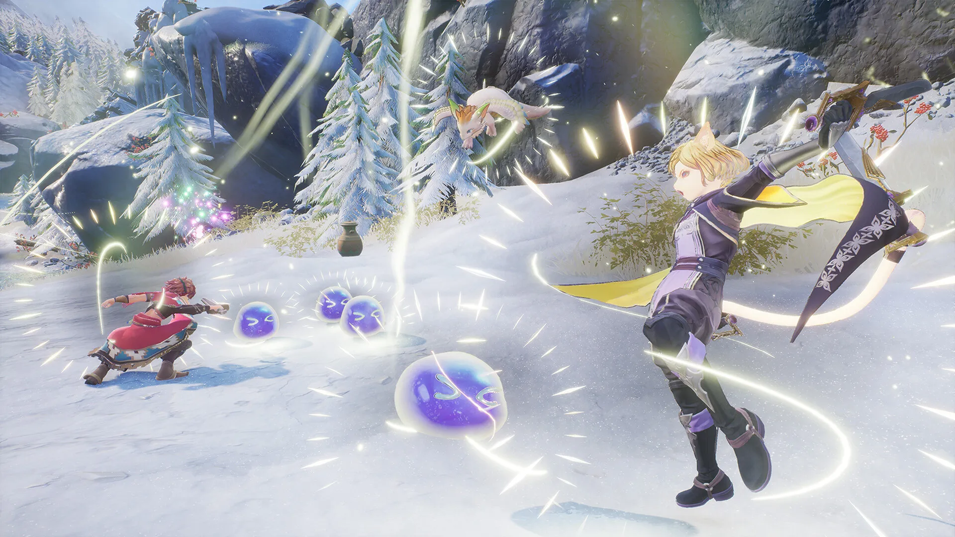 Captura Visions Of Mana – Combate Con Espadas Y Poderes Elementales En Un Entorno Nevado