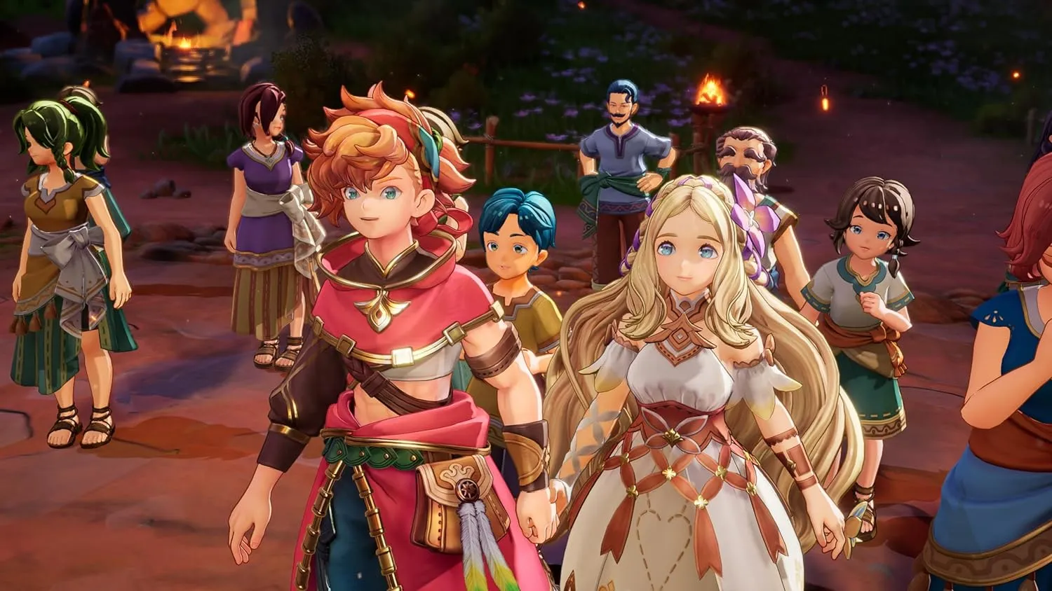 Captura Visions Of Mana – Escena Nocturna Con Protagonistas Conversando Frente A Una Fogata