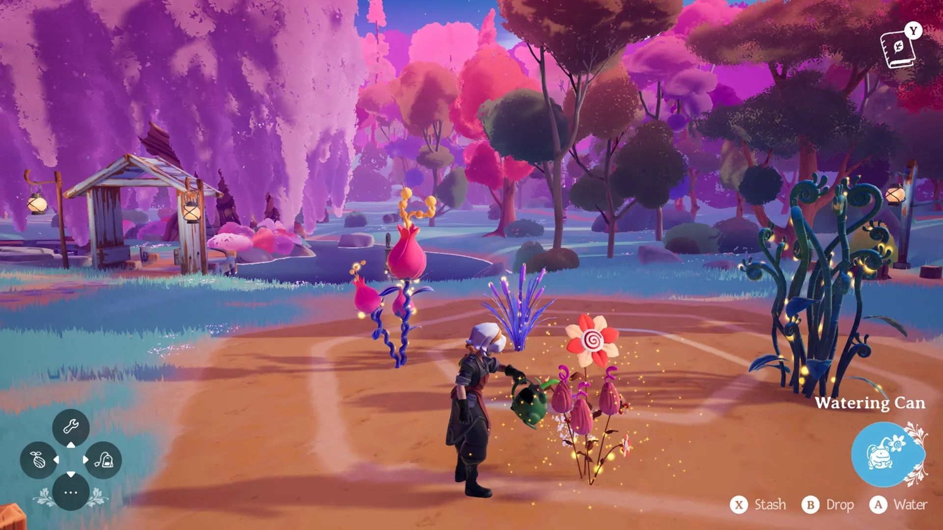 Captura Wanderstop – Jugadora Frente A Arbustos Brillantes En Un Campo Rosado